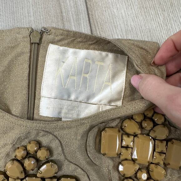 KARTA Shift Dress Gold Metallic Chunky Beads Short Medium Party Glam - Picture 5 of 5